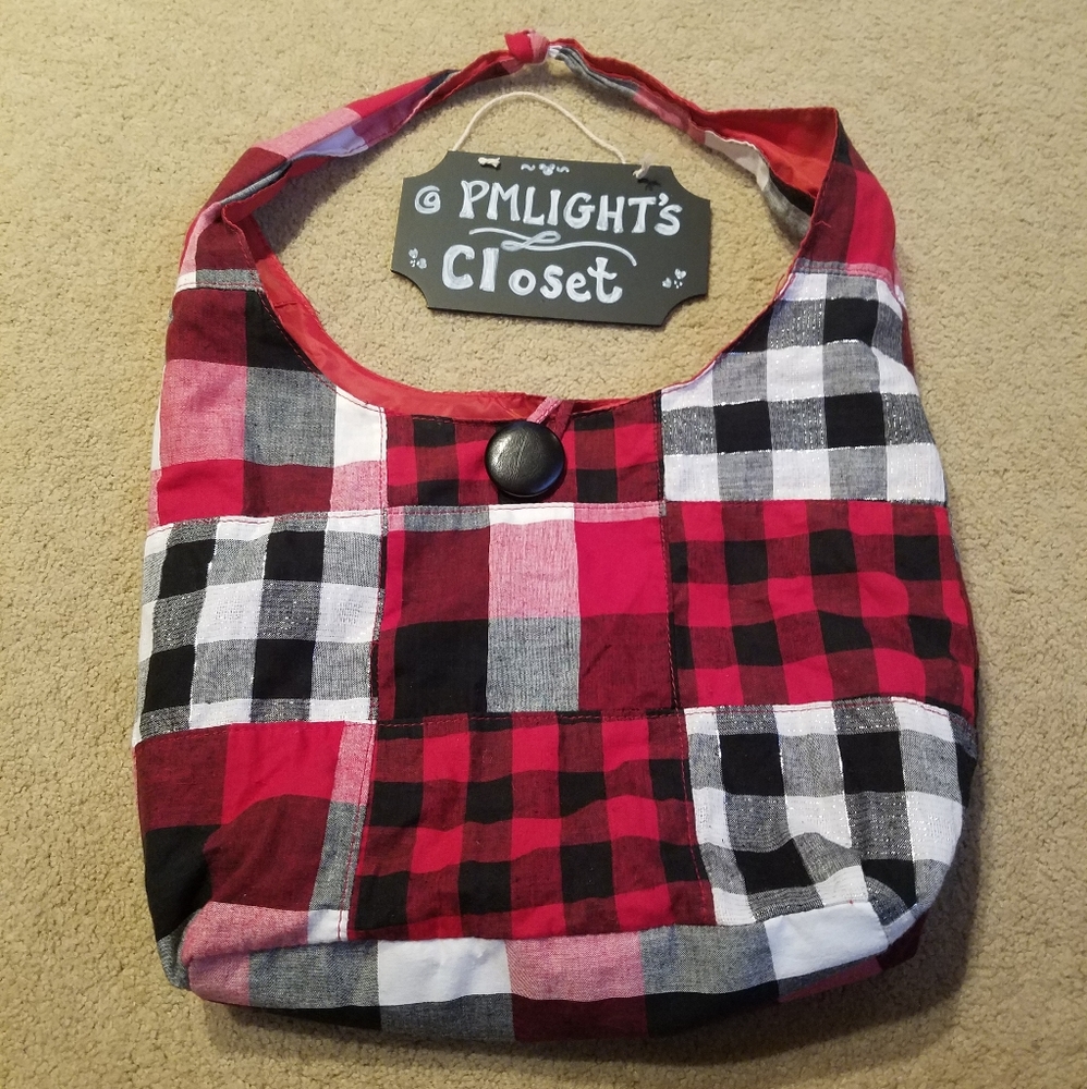 Cato Checked Handbag Red Black White Lined Fabric